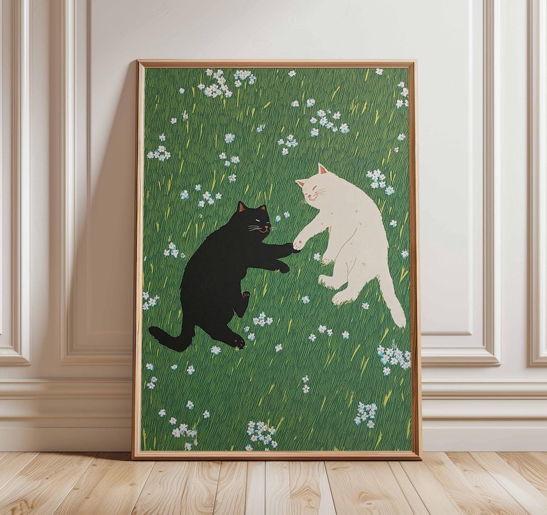 Black and White Cats Wall Art Print, Cute Cat Poster for Cat Lovers ...