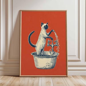Playful Cat Poster, Colorful Kitchen Wall Art, Vintage Style Cat Print, French Home Decor, Cute Cat Illustration for Cat Lovers