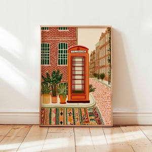 Telephone Poster, Vintage Phone Wall Art, London Poster, Retro Prints, British Decor, Red Booth Print, Iconic Gift Poster