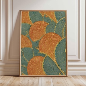 Abstract Botanical Wall Art | Modern Nature Poster | Orange and Teal Leaf Print | Contemporary Textured Artwork Decor