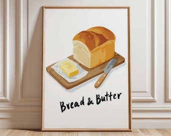 Poster Bread and Butter, rustieke keukenvoedselprint