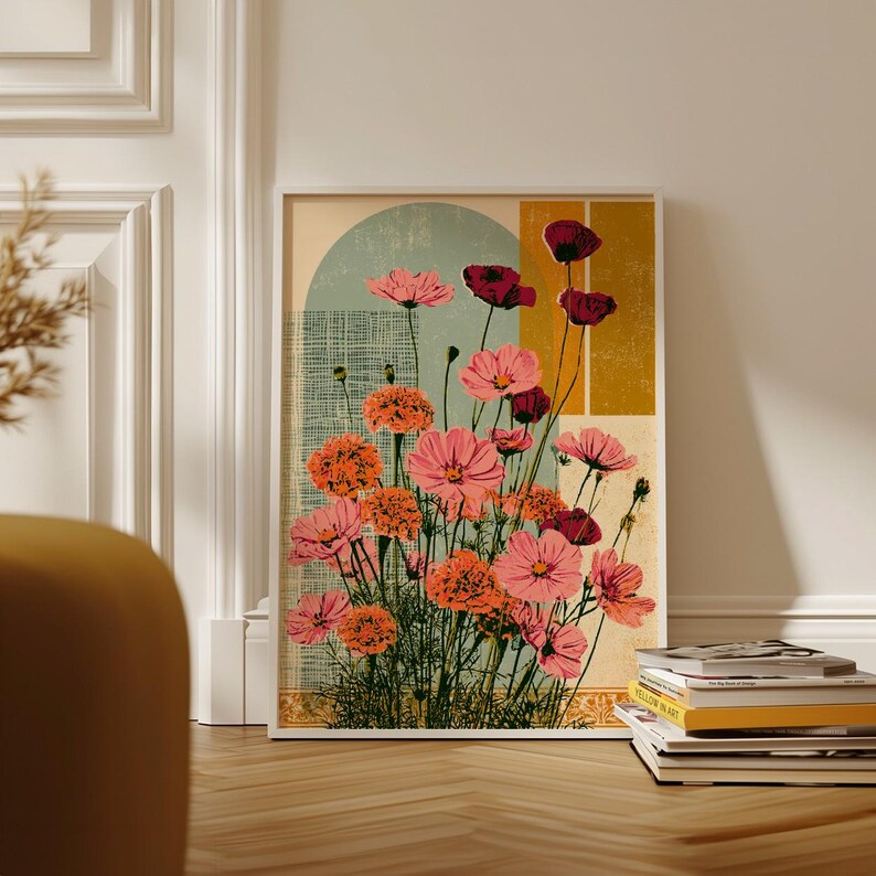 Mid Century Floral Print | Vintage Botanical Wall Art | Retro Flower ...