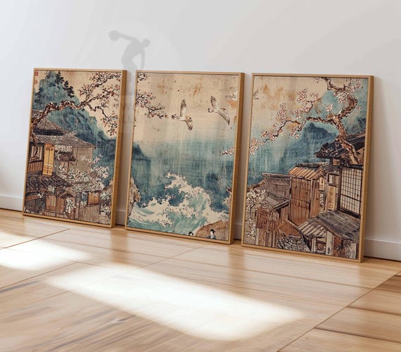 Set of 3 Japanese Posters, Oriental Decor, Landscape Prints, Hokusai Poster, Ukiyo-e Print, Japanese Decor, Woodblock Print, Japanese Gift