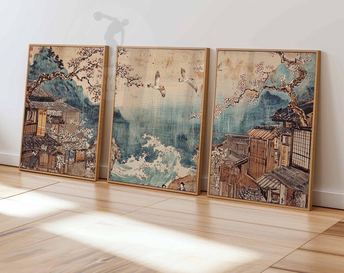 Set of 3 Japanese Posters, Oriental Decor, Landscape Prints, Hokusai Poster, Ukiyo-e Print, Japanese Decor, Woodblock Print, Japanese Gift