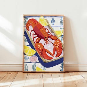 Lobster Poster, Coastal Kitchen Posters, Nautical Wall Print, Seafood Art Print, Beach House Decor, Ocean Life Gift