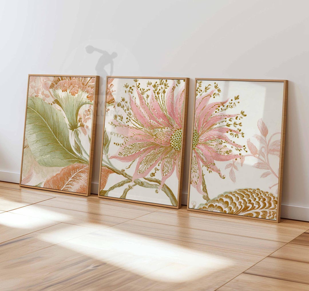 Vintage Botanical Wall Art Set of 3, Cottagecore Floral Prints ...