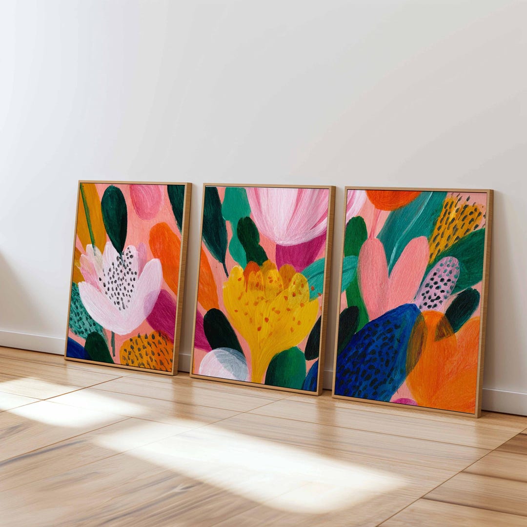 Abstract Floral Print Set, Modern Botanical Wall Art, Colorful Home ...