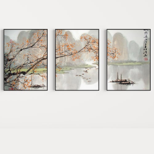 Japanese Wall Art Set of 3 Posters, Japanese Wall Print, Floral Print, Japanese Scenery Art, Asian Decor Poster Sets, Gift, A1/A2/A3/A4