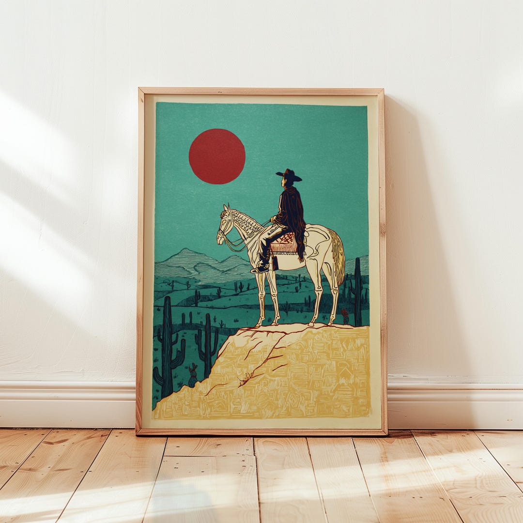 Western Cowboy Desert Poster | Horse Rider Cactus Landscape ...