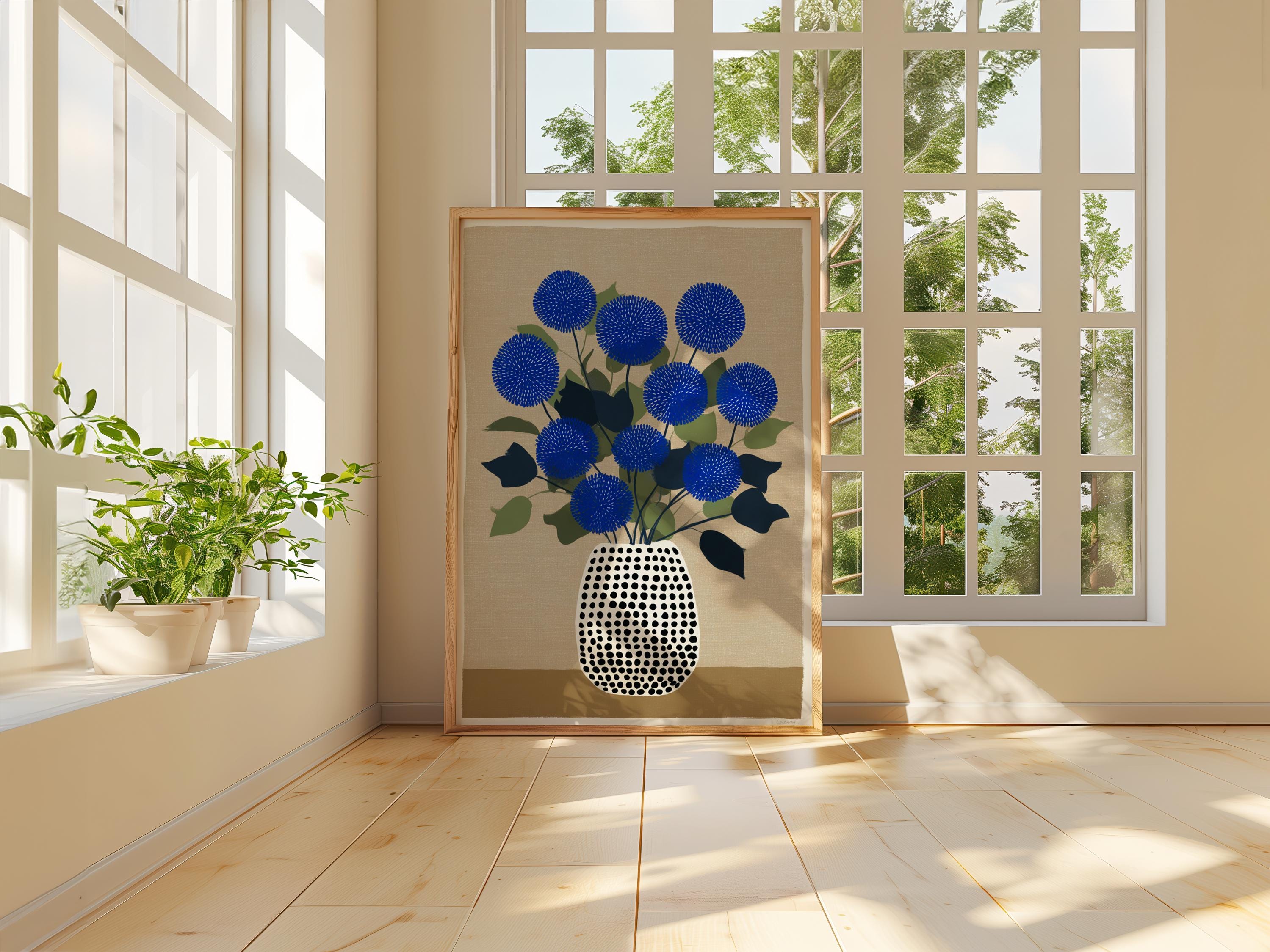 Mid-century Blue Flower Vase Print, Modern Floral Wall Art - Etsy