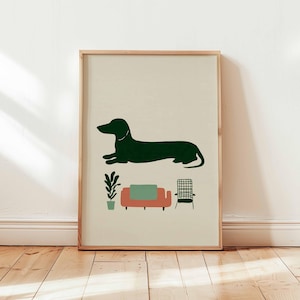 Teckel poster, hond kunst aan de muur, worst hond print, schattig huisdier poster, teckel decor, puppy print, hondenliefhebber cadeau, teckel posters