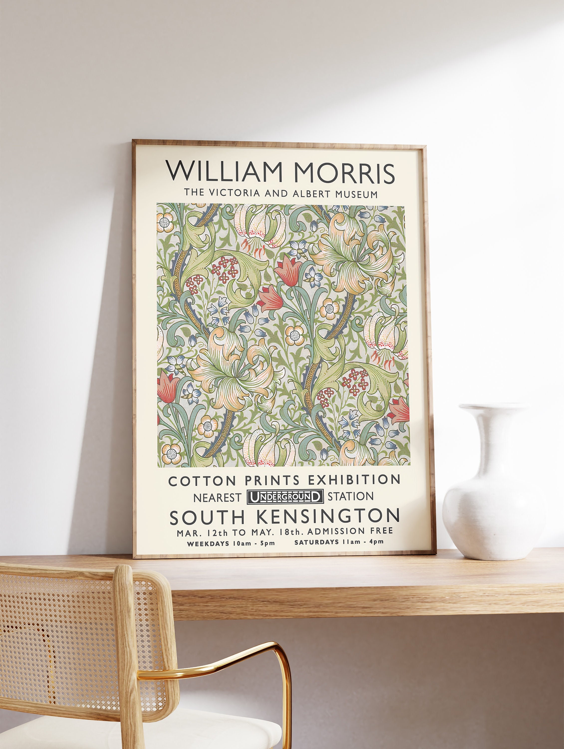 William Morris Exhibition Poster, Floral Pattern, William Morris Vintage Art Print, Vintage Poster, Floral Print, Wall Art Decor