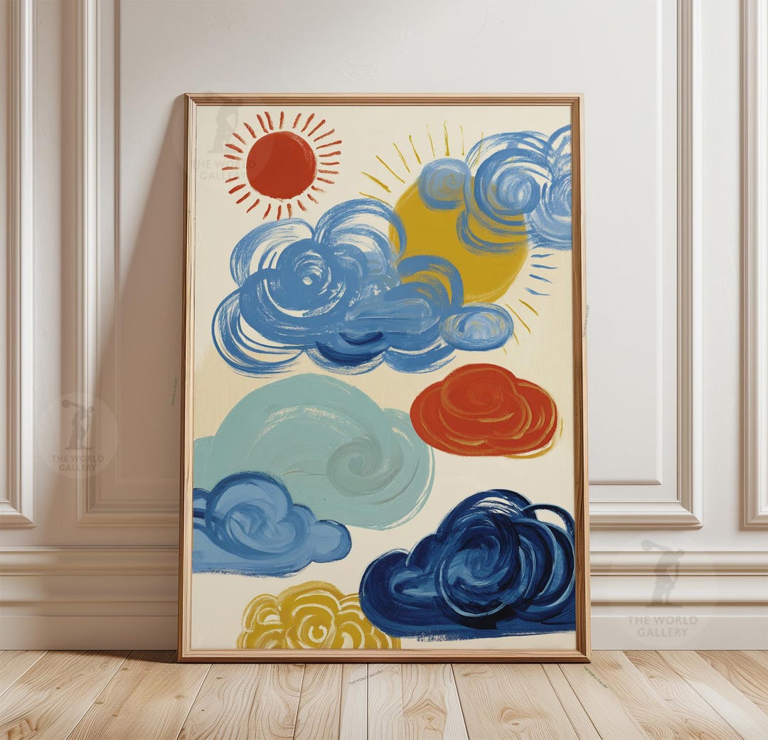 Abstract Cloud Poster | Mid Century Modern Wall Art | Colorful Sky ...