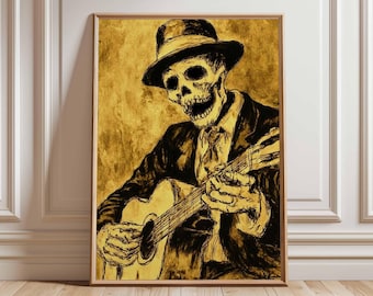Skelett Gitarrist Kunstdruck, Gothic Jazz Blues Wohnkultur