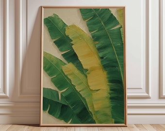 Stampa con foglie di banano, decorazione murale botanica tropicale verde