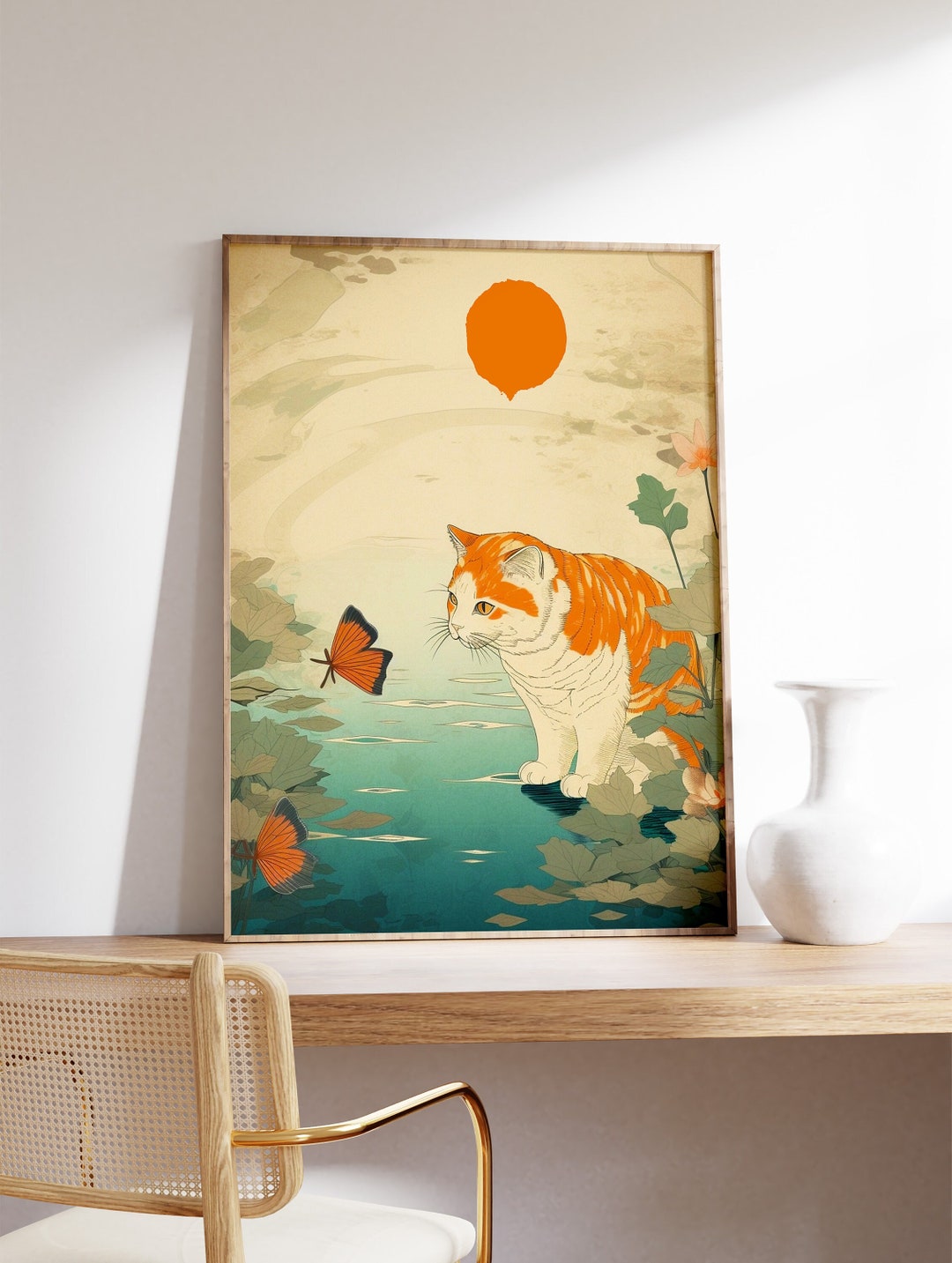 Vintage Japanese Cat Poster, Japanese Cat Print, Cat Gift, Gift for Cat
