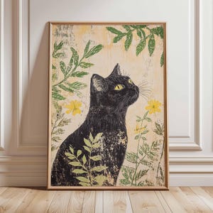 Botanical Cat Poster, Cat Art Print, Animal Art Print, Wall Art Decor, Vintage Art, Retro Art, Cat Lovers Gift, A1/A2/A3/A4