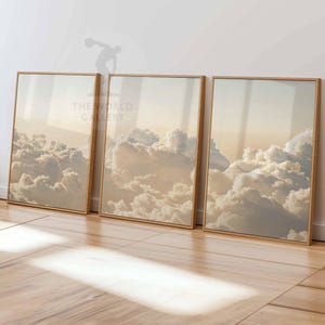 Beige Wolken Schlafzimmer Wand Kunst 3er Set Drucke, Weiße Wolken Beige Himmel Poster, Vintage Wohnkultur, 3er Set Großes Poster, Schlafzimmer Dekor