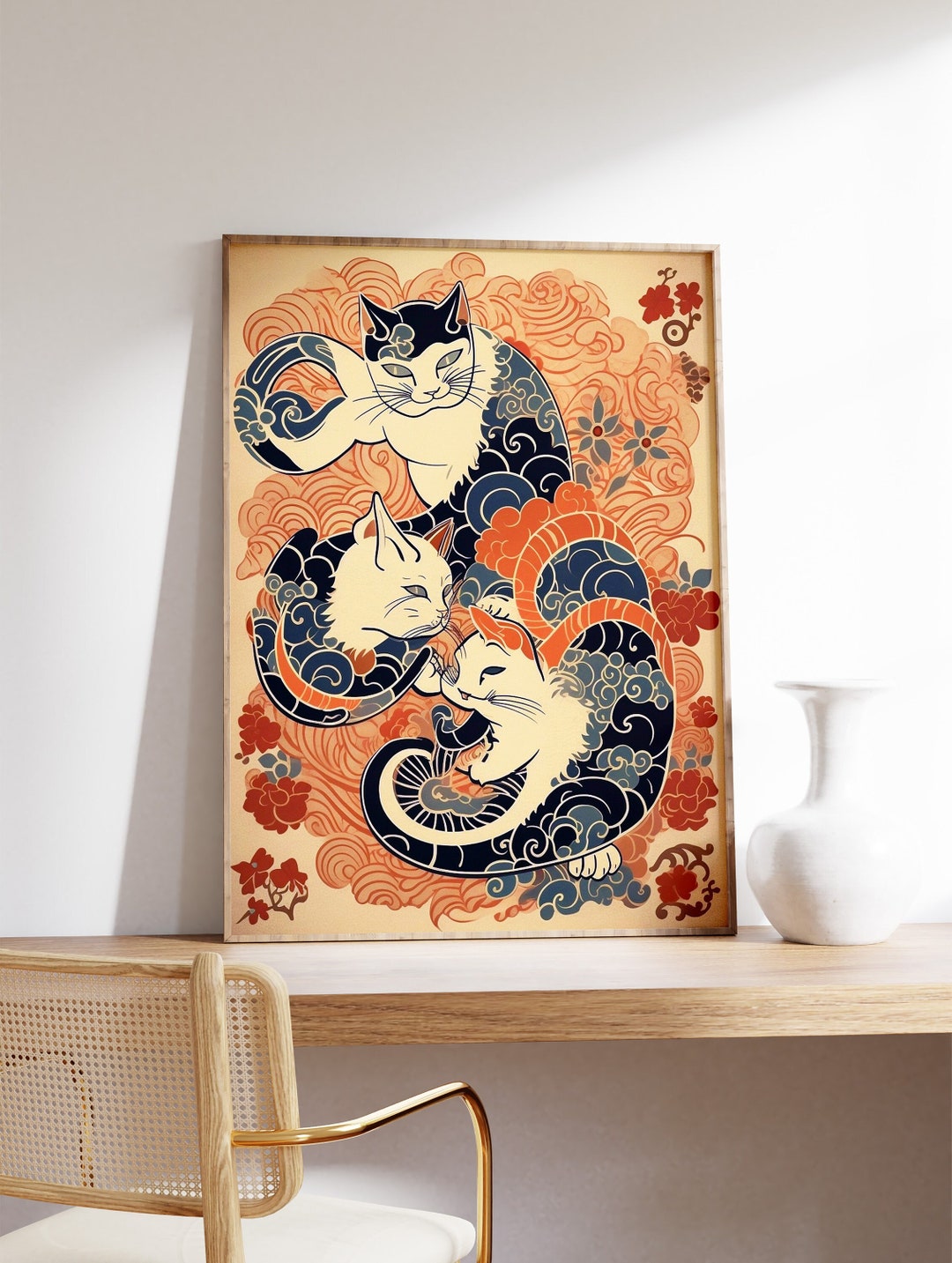 Vintage Japanese Cat Poster Japanese Cat Print Cat Gift Etsy
