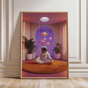 Póster retro de ciencia ficción, decoración cósmica surrealista de los años 70, póster espacial futurista, impresión de paisaje vintage, obra de arte espacial para dormitorio y sala de estar.