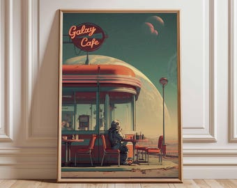 Retro Sci-Fi Poster, 70s Surreal Cosmic Decor, Futuristic Space Poster, Vintage Landscape Print, Space Artwork for Bedroom, Living Room