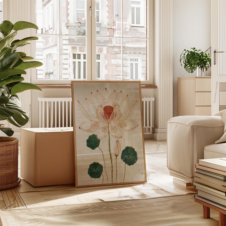 Lotus Flower Botanical Poster | Japanese Style Floral Wall Art ...