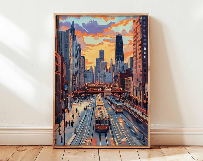 Chicago Skyline Poster, Urban Cityscape Wall Art