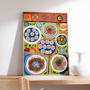 Chinese Food Poster, Asian Food Print, Oriental Decor, Dinner Table Food Print, Kitchen Poster, Kitchen Decor, Food Poster, Asian Gift