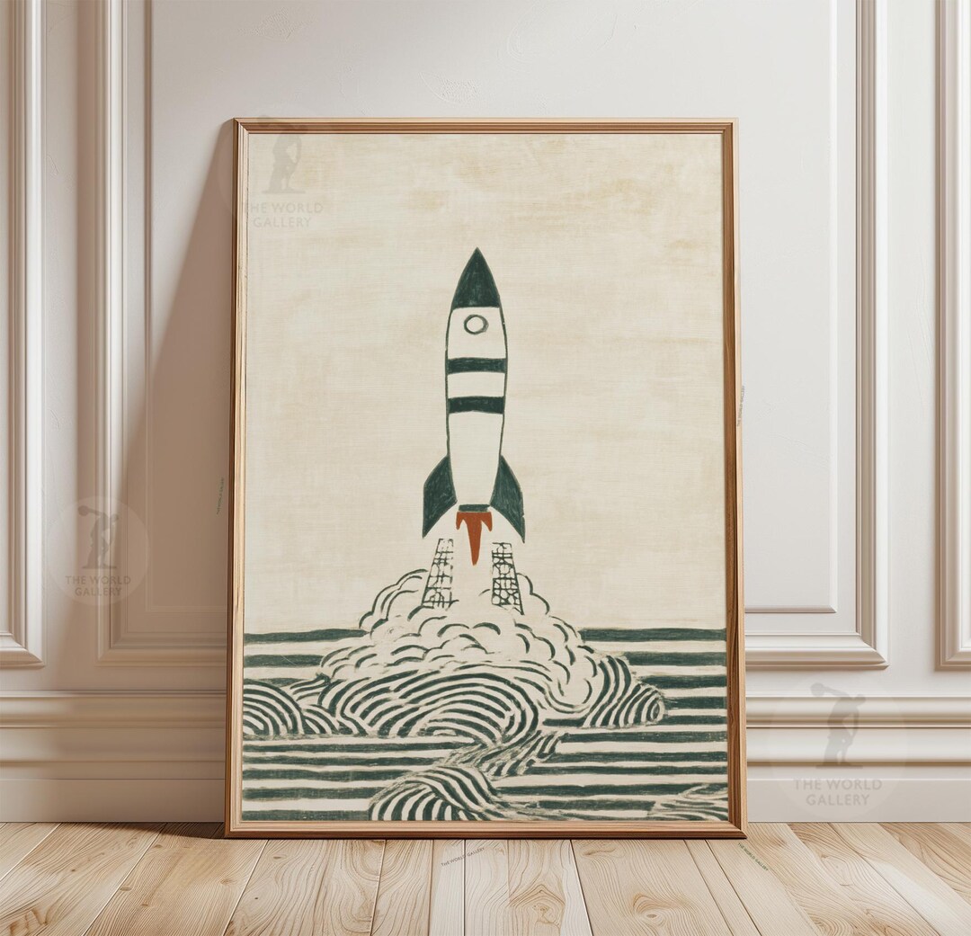 Rocket Launch Poster | Space Illustration Print | Minimalist Retro Sci ...