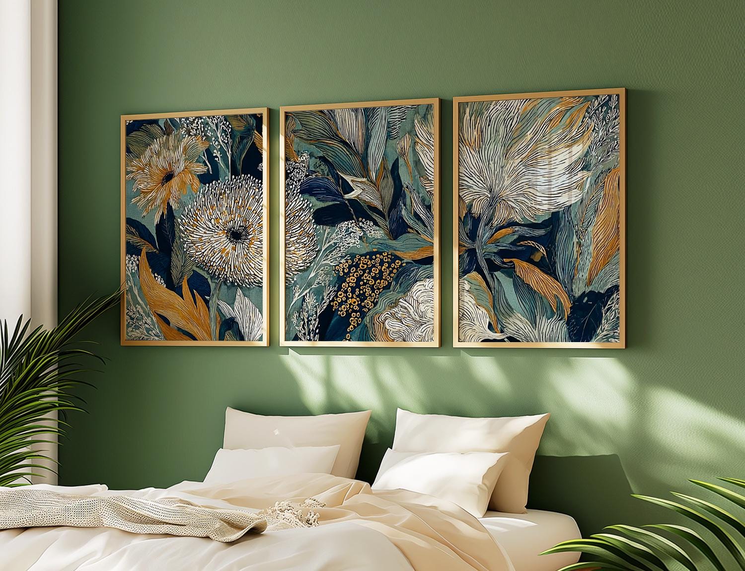 Dark Botanical Wall Art Set | Vintage Floral Triptych Posters | 3 Piece ...