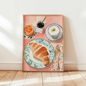Croissant Poster, Paris Breakfast Wall Art, Foodie Kitchen Decor, Croissant Illustration Gift, French Posters And Prints