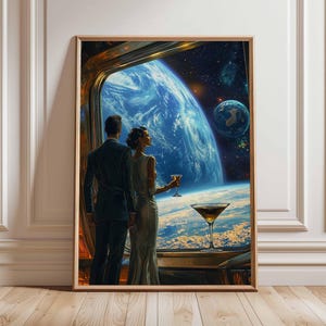 Retro Sci-Fi Poster, 70s Surreal Cosmic Decor, Futuristic Space Poster, Vintage Landscape Print, Space Artwork for Bedroom, Living Room