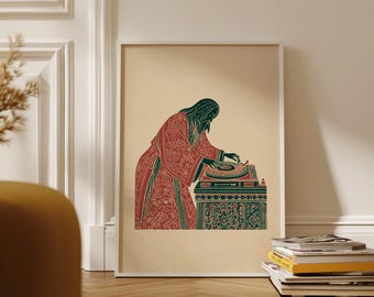 Tiger DJ Japanese Vintage Wood Block Poster Print | High Contrast