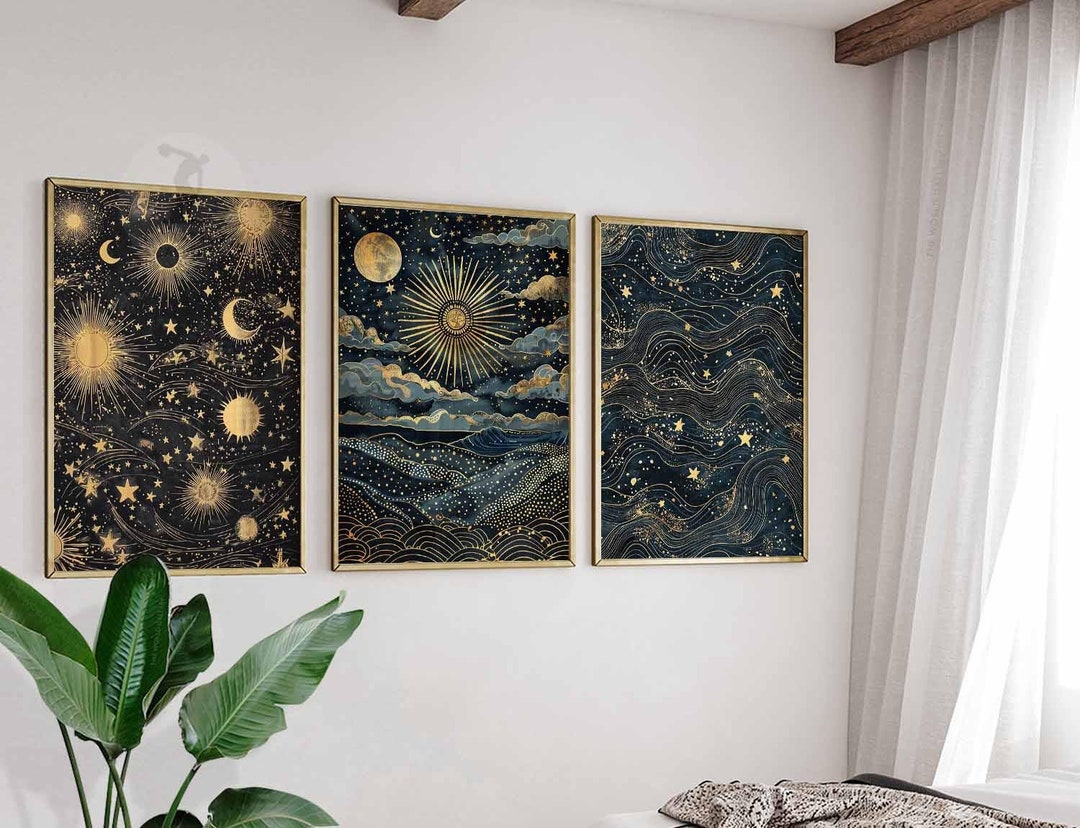 William Morris Set of 3 Posters, Gold Decor, William Morris Print, Moon ...