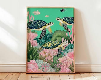 Meeresschildkröte Poster, Meeresschildkröte, Wandbild, Küstendeko