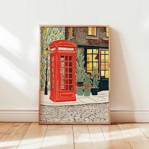 Telephone Poster, Vintage Phone Wall Art, London Poster, Retro Prints, British Decor, Red Booth Print, Iconic Gift Poster