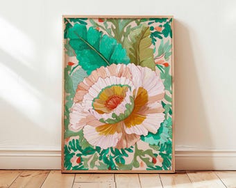 Cuadro floral de peonías para pared, lámina botánica vintage con estampado floral.