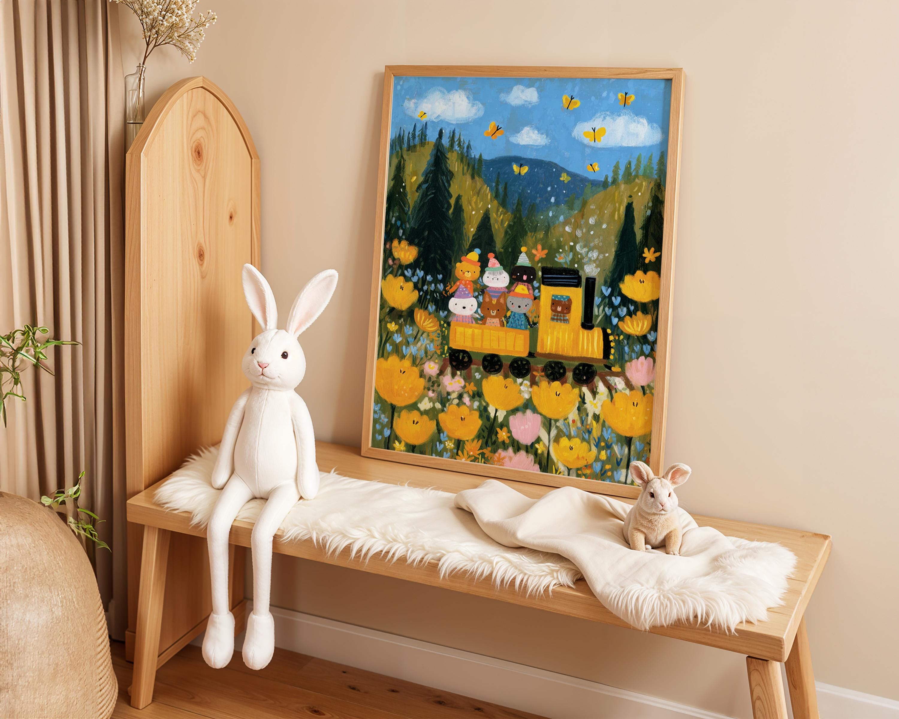 動物列車の子供部屋アート | 気まぐれな森の花のプリント - Etsy 日本