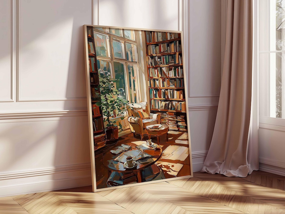 Cozy Reading Room Art Print | Impressionist Library Poster | Book Lover ...