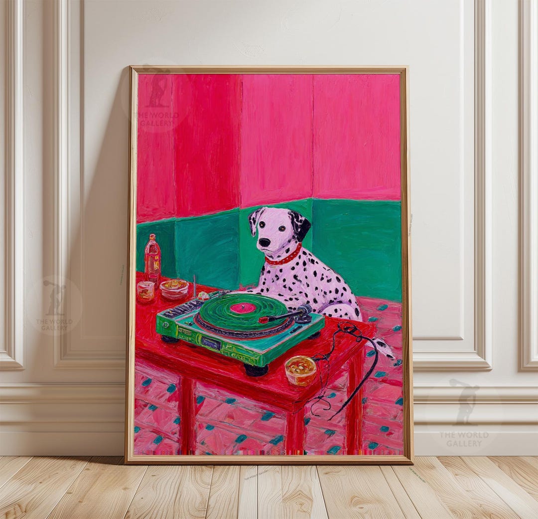 Dalmatian DJ Poster | Funky Dog Wall Art | Retro Music Print - Etsy