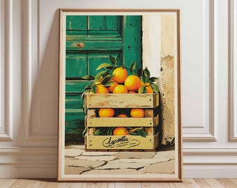 Mediterranean Orange Fruit Poster, Italian Market Vintage Print