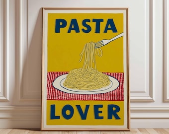 Retro Pasta Lover Kitchen Print, Vintage Italian Food Poster