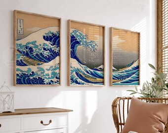 Japanese Wave Art Print Set, Katsushika Hokusai Posters - Etsy Finland