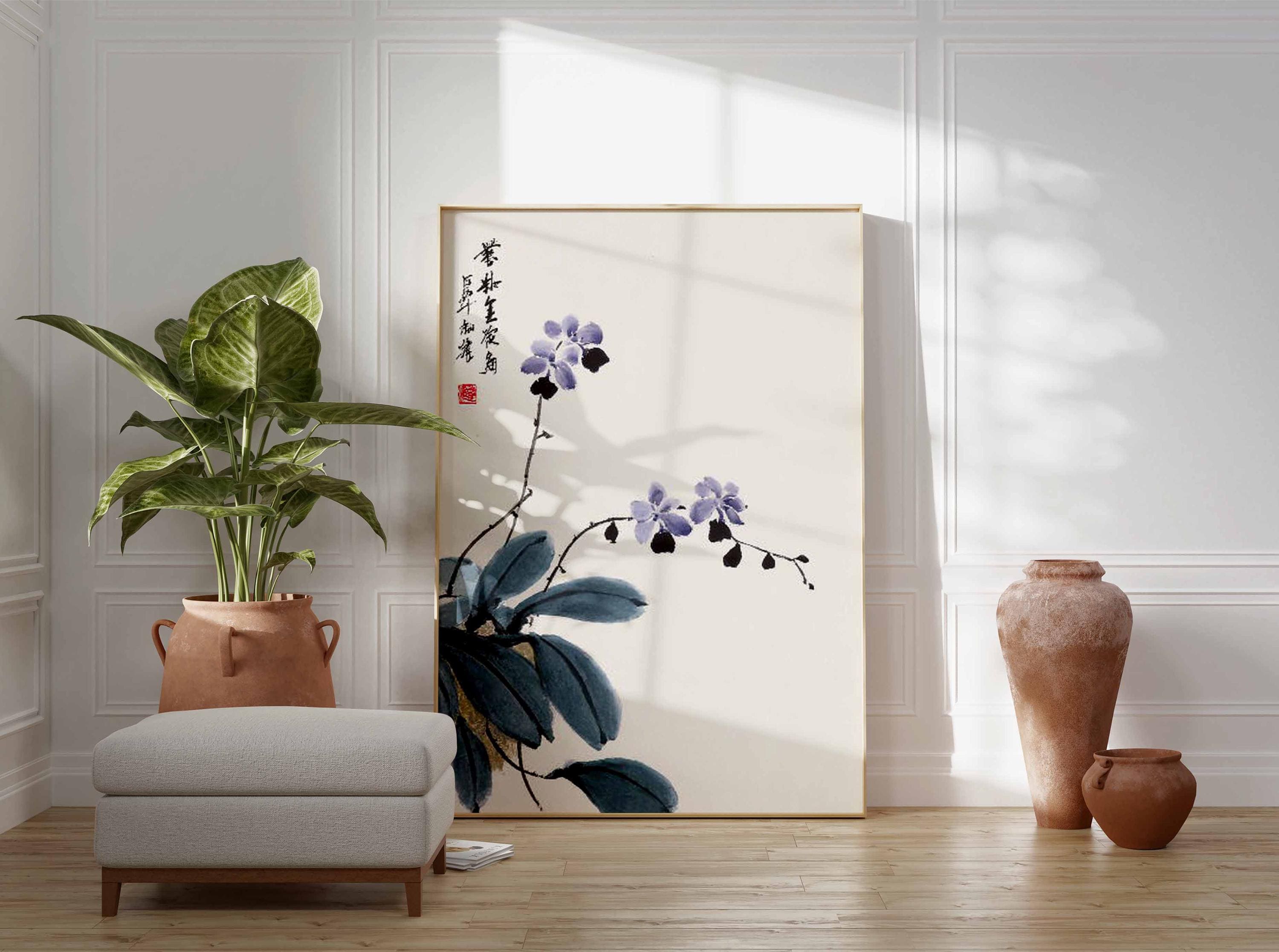 Japanese Orchid Art Print, Minimalist Floral Wabi Sabi Decor - Etsy