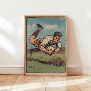 Rugby Poster, Sports Print, Rugby Wall Art, Athlete Decor, Rugby Illustration, Rugby Ball Poster, Rugby Player Print, Gift for Rugby Fans