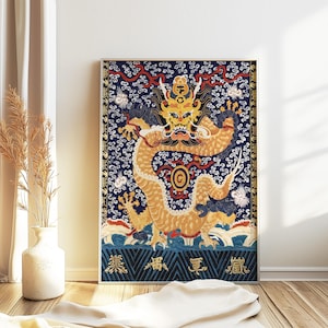 Chinese Dragon Wall Art, Dragon Poster, Chinese Print, Feng Shui Decor, Asian Decor, Oriental Wall Art, Floral Art, Asian Art, Chinese Gift
