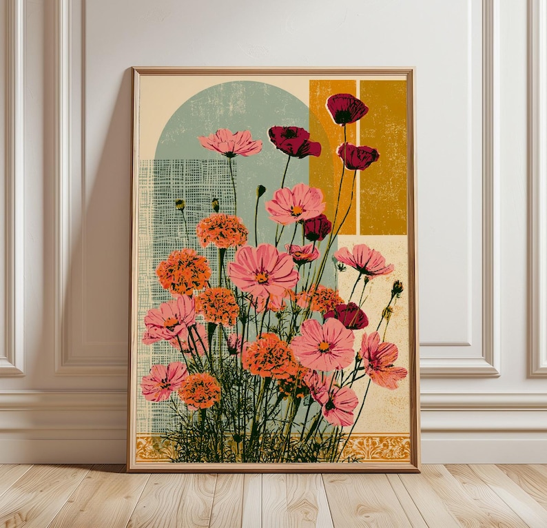 Mid Century Floral Print | Vintage Botanical Wall Art | Retro Flower ...
