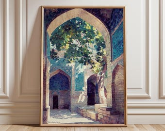 Islamic Architecture Print, Persian Courtyard Wall Art, Oriental Decor Poster