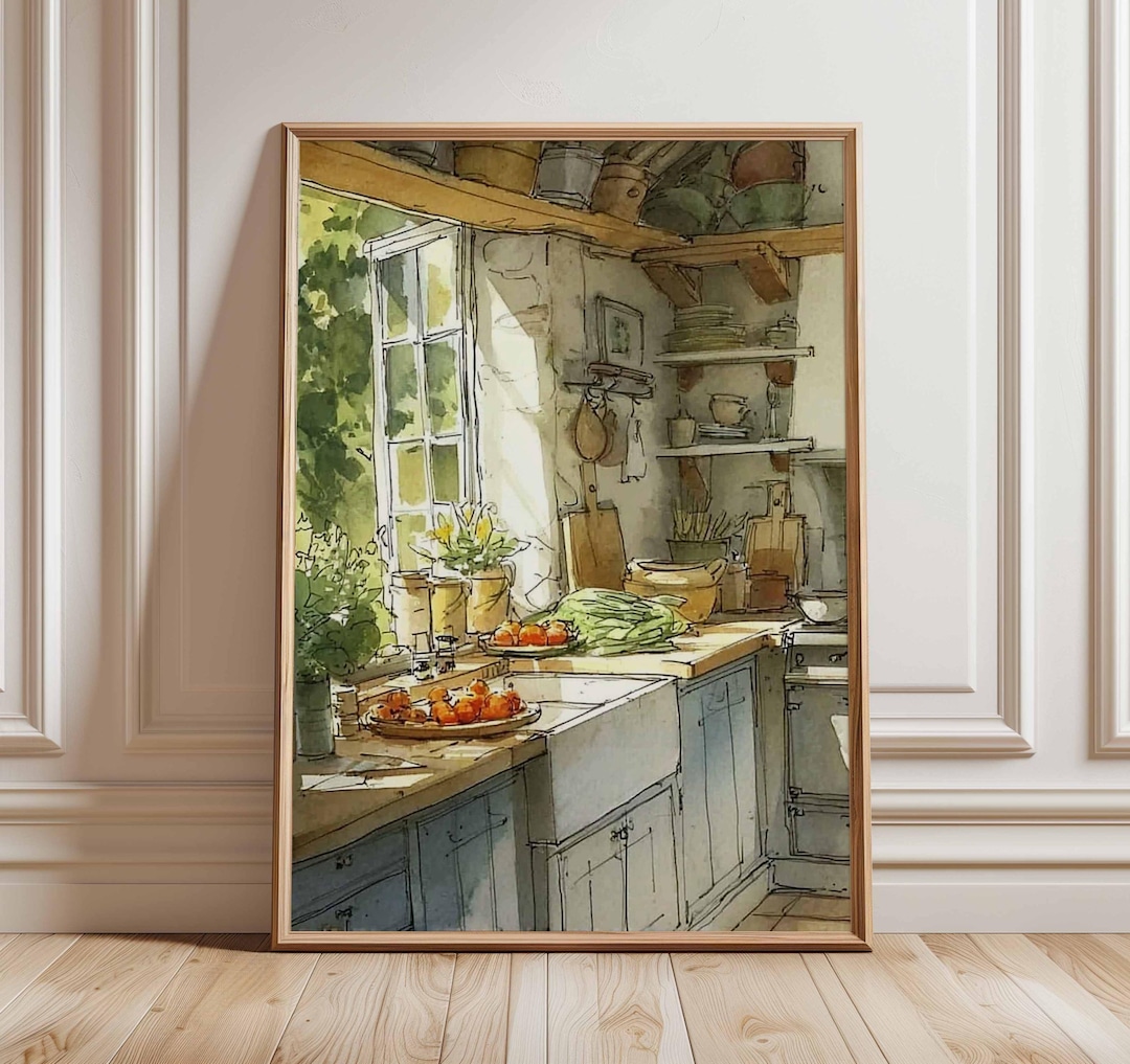rustic cozy kitchen art prints under $7 shipped |... Country Kitchen Watercolor Art Print | Rustic Farmhouse Wall Art | Cozy ...