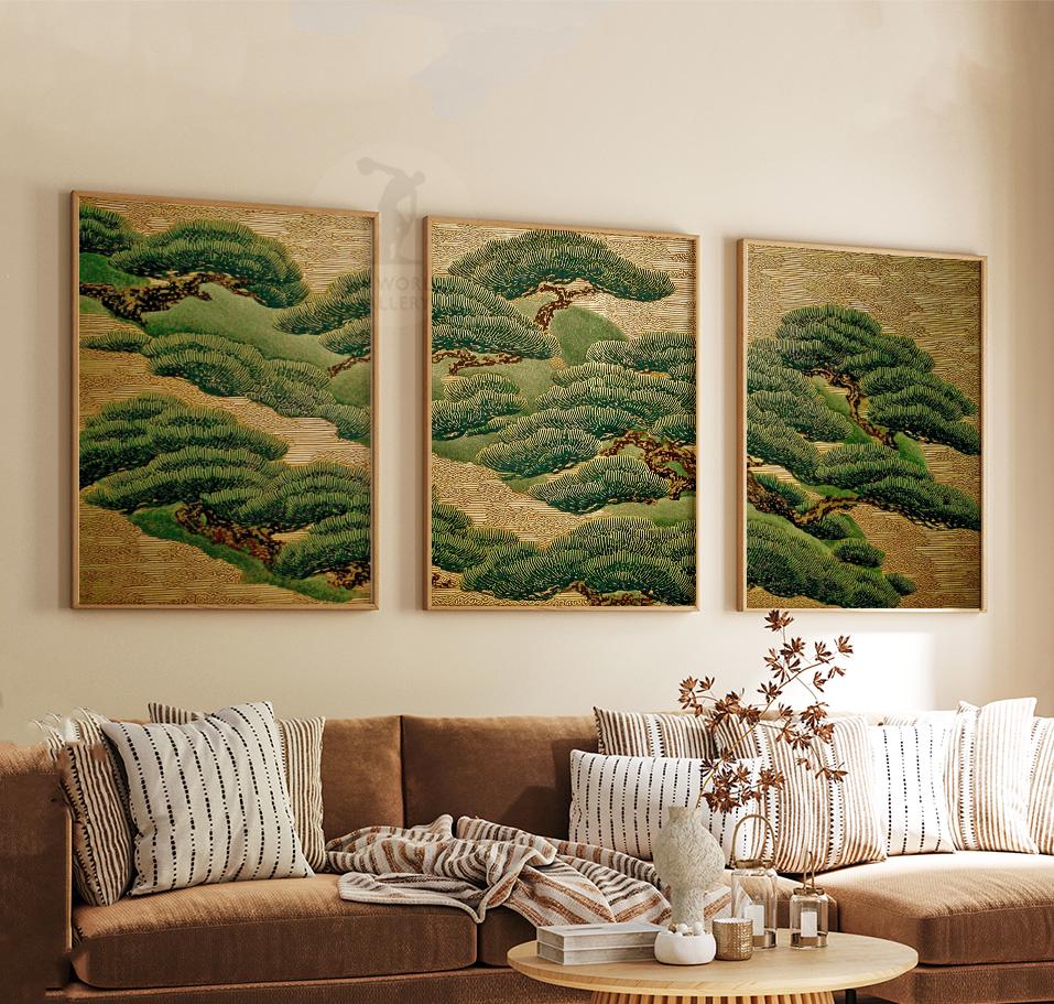 Japanese Pine Tree Art Set | Zen Landscape Triptych - Etsy Finland